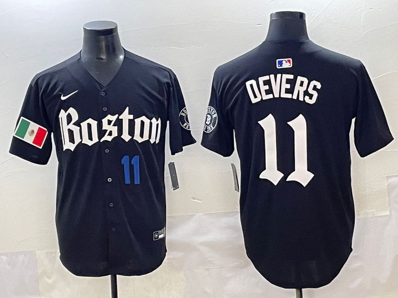 Men 2025 Boston Red Sox #11 Devers Black Five generations Joint Name Nike MLB Jersey style 14